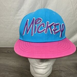 Disney Mickey Mouse Blue Pink Embroidered Snapback Hat Women's pink blue Mickey